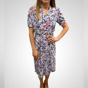 VINTAGE | Pink Floral Short Sleeve Collared Dress | Vtg Size 4 (Modern Size 0)